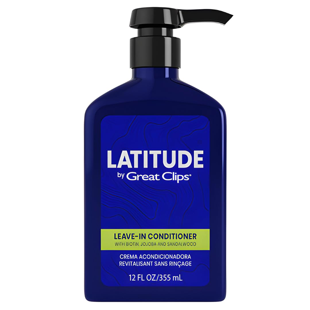 Flacon LATITUDE de Great Clips, soin sans rinçage hydratant pour cheveux.