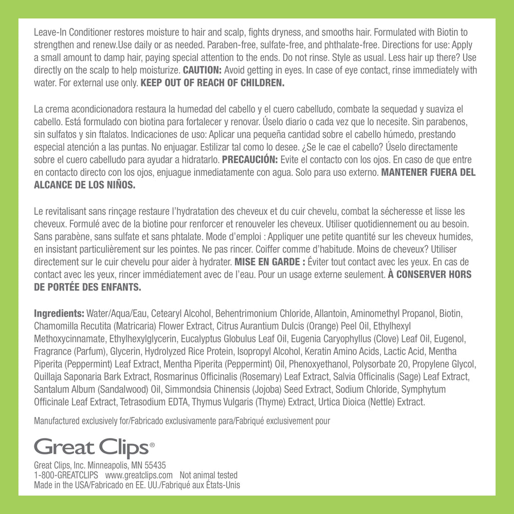 Formule sans parabènes, sulfates et phtalates pour les cheveux.
