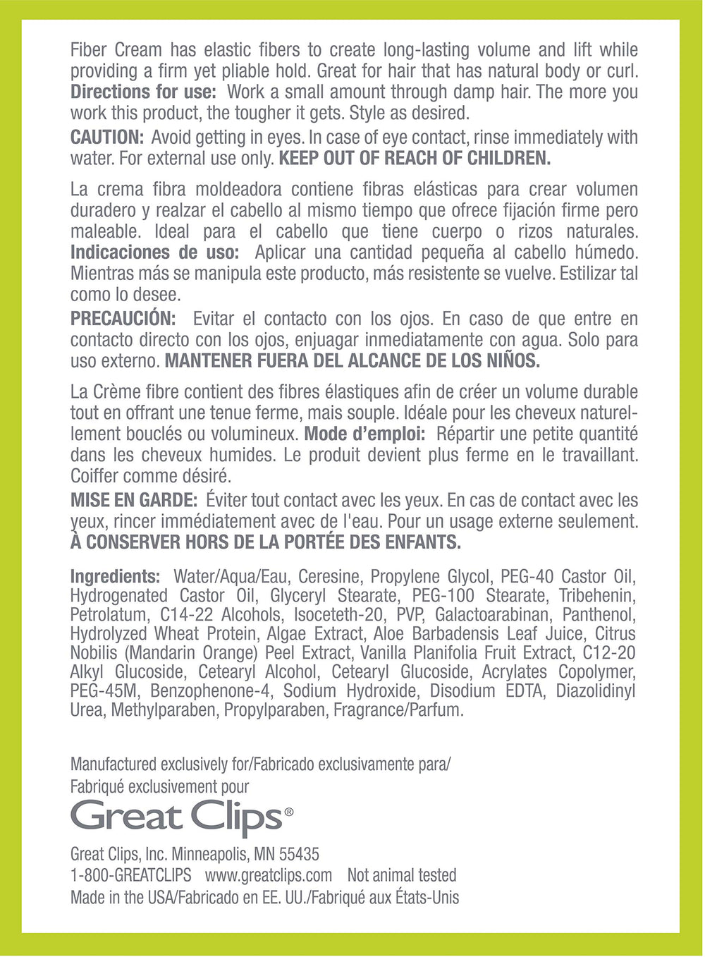 GREAT CLIPS Solutions Creme Fibre — finition naturelle pour un look léger