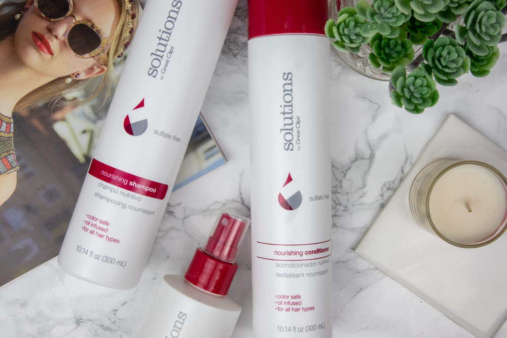 GREAT CLIPS Solutions Nourishing Shampoo Argan Oil foam demonstrates gentle cleansing for daily use