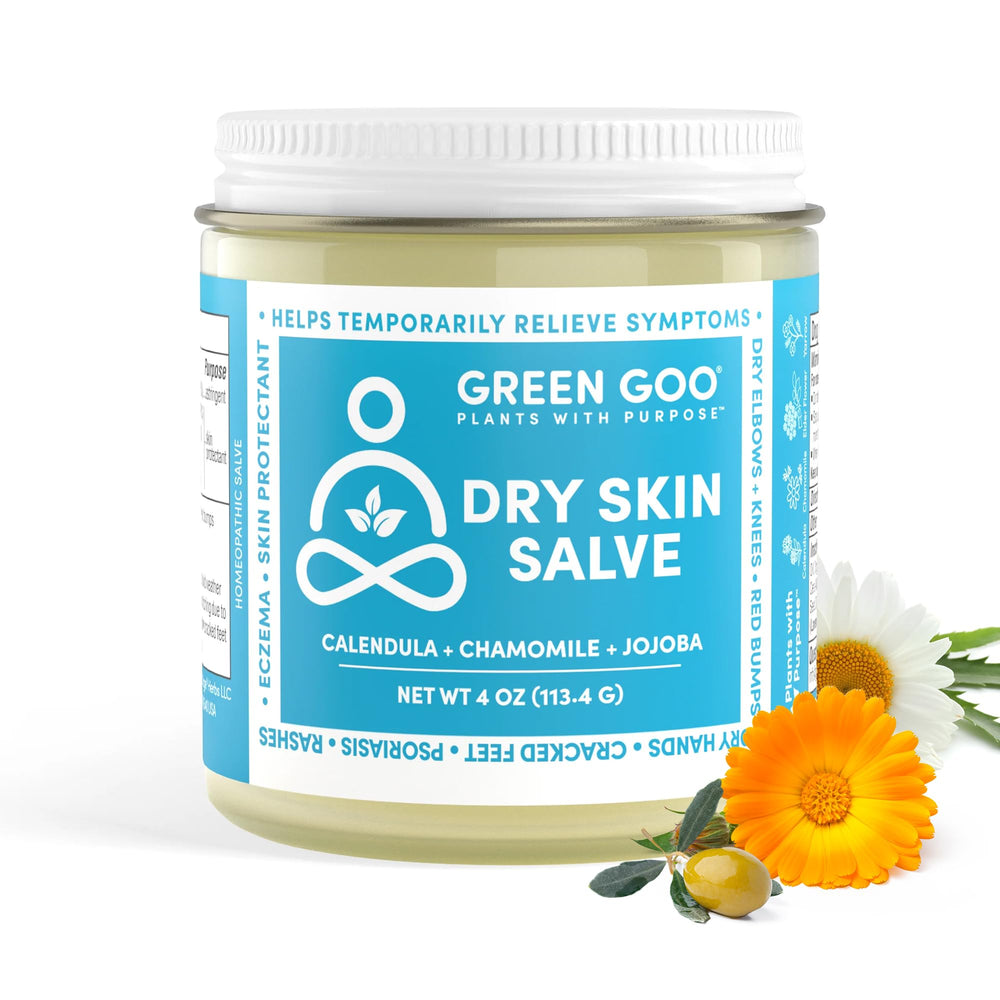 Green Goo Dry Skin Salve – pot ouvert montrant texture riche pour peau sèche.
