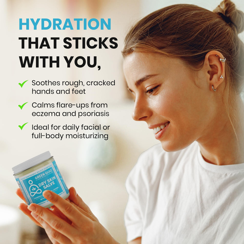 Green Goo Dry Skin Salve – texture onctueuse qui pénètre lentement pour une hydratation durable.
