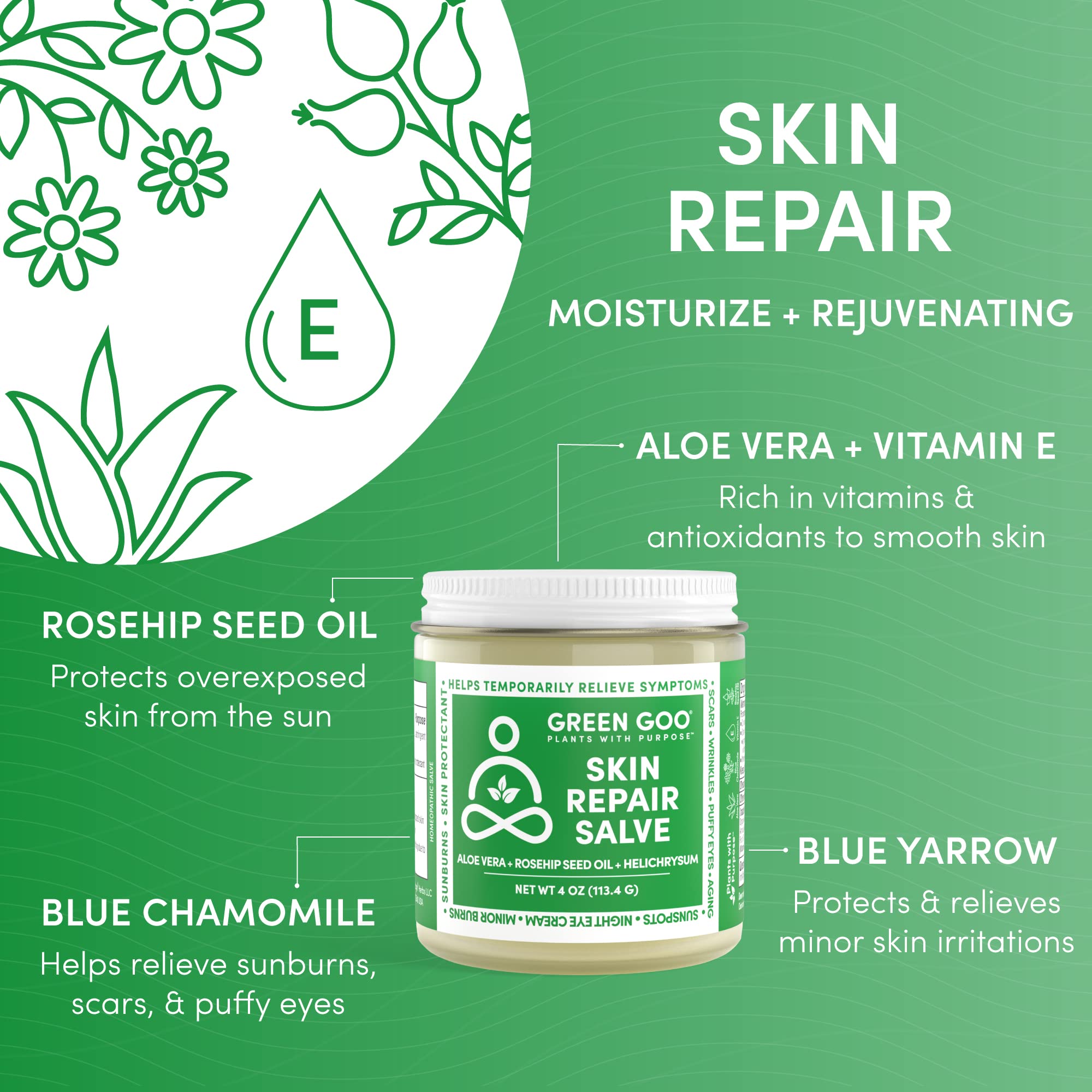 Green Goo Skin Repair Salve, applicateur, soin nocturne pour peau plus douce.