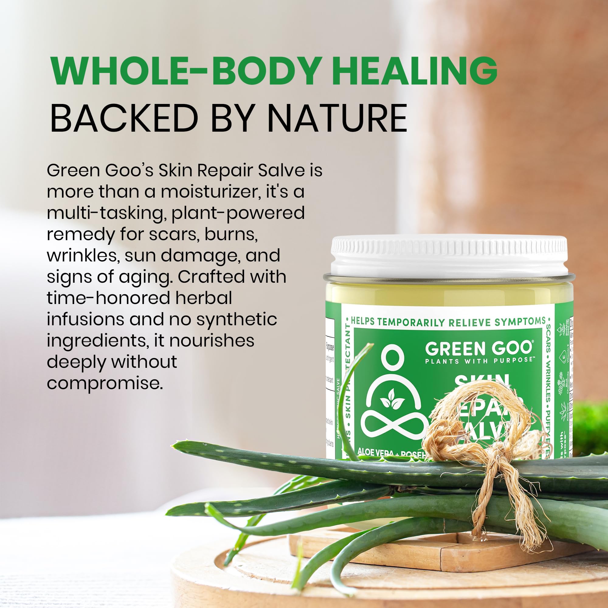 Green Goo Skin Repair Salve, emballage écoresponsable et non testé sur les animaux.