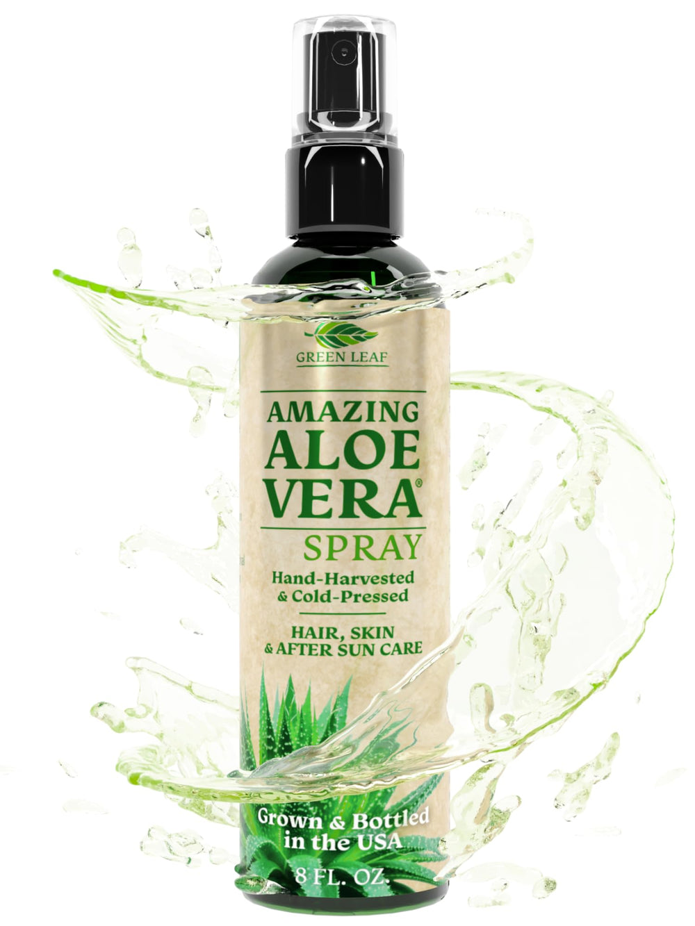 Green Leaf Naturals Aloé Véra Spray — bouteille pratique pour hydrater et apaiser la peau.