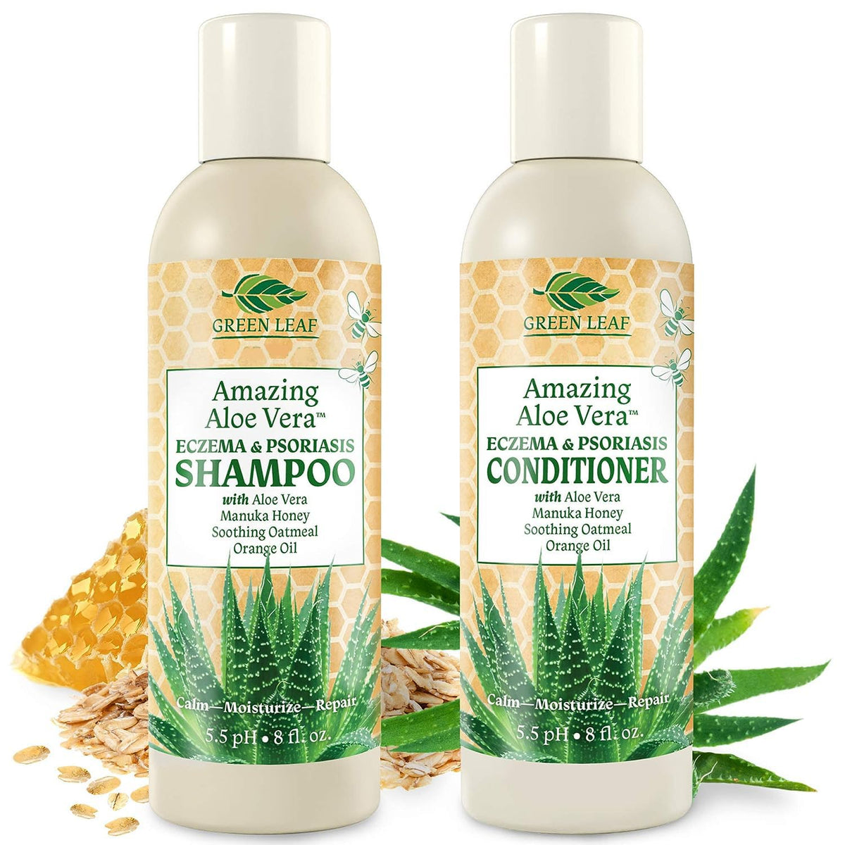 Green Leaf Naturals duo-shampooing-après-shampoing apaisant pour cuir chevelu sec et irrité.