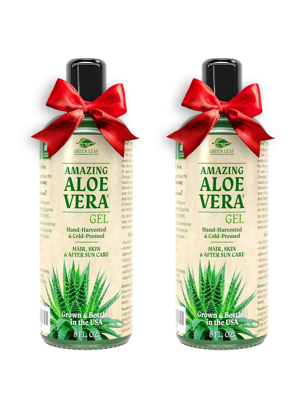 Green Leaf Naturals Gel Aloe Duo en bouteilles pour soins polyvalents.