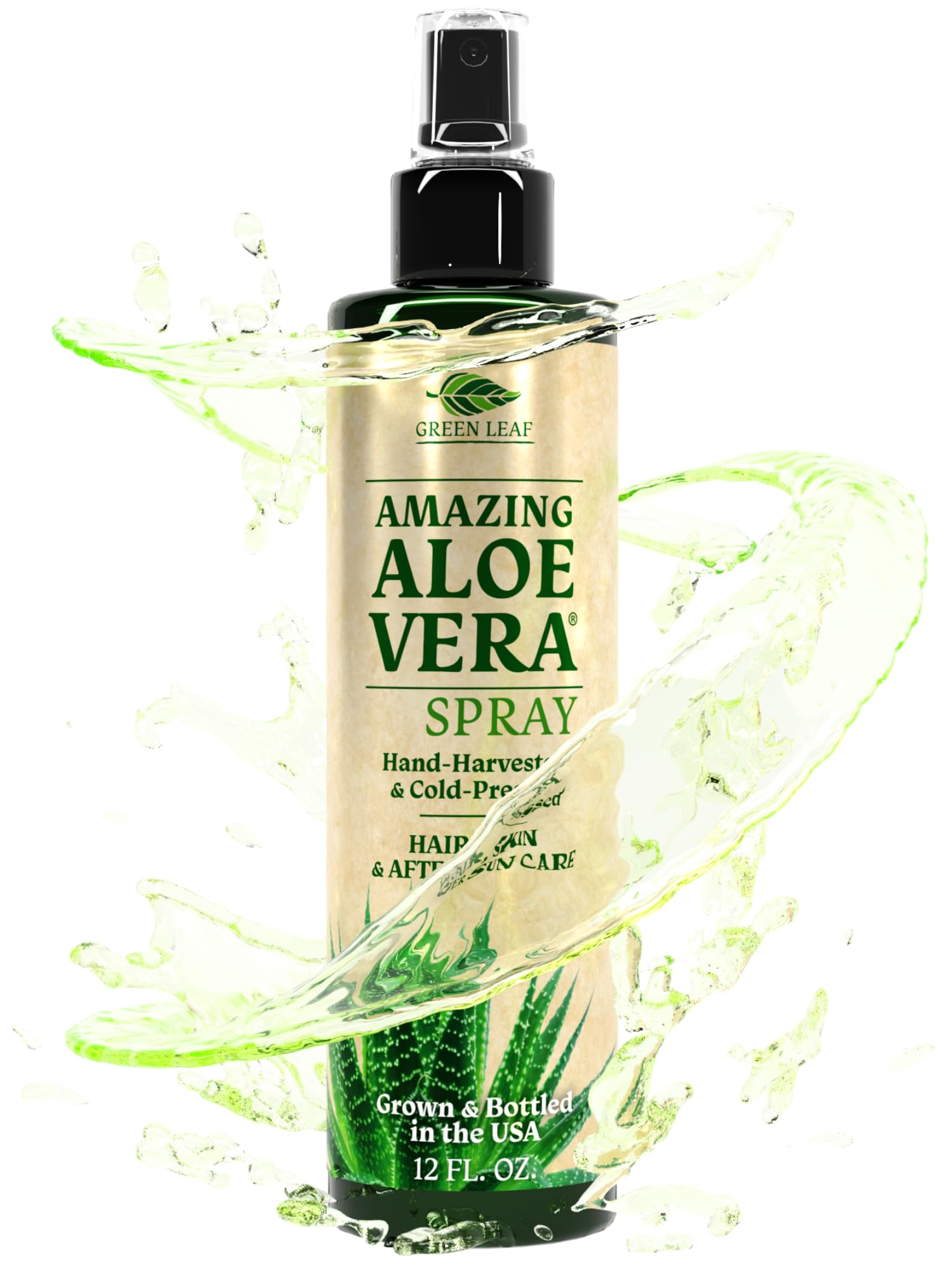 Green Leaf Naturals Aloe Vera Spray – bouteille prête à hydrater et apaiser la peau.