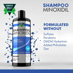 GREEN ROYALTY Minoxidil Shampoing – mousse riche et texture soyeuse pour démêler facilement.