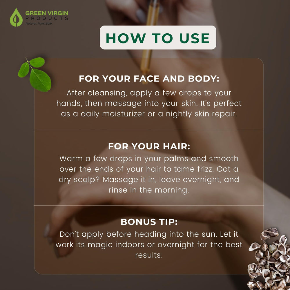 Huile moringa pure de Green Virgin Products, qualité alimentaire