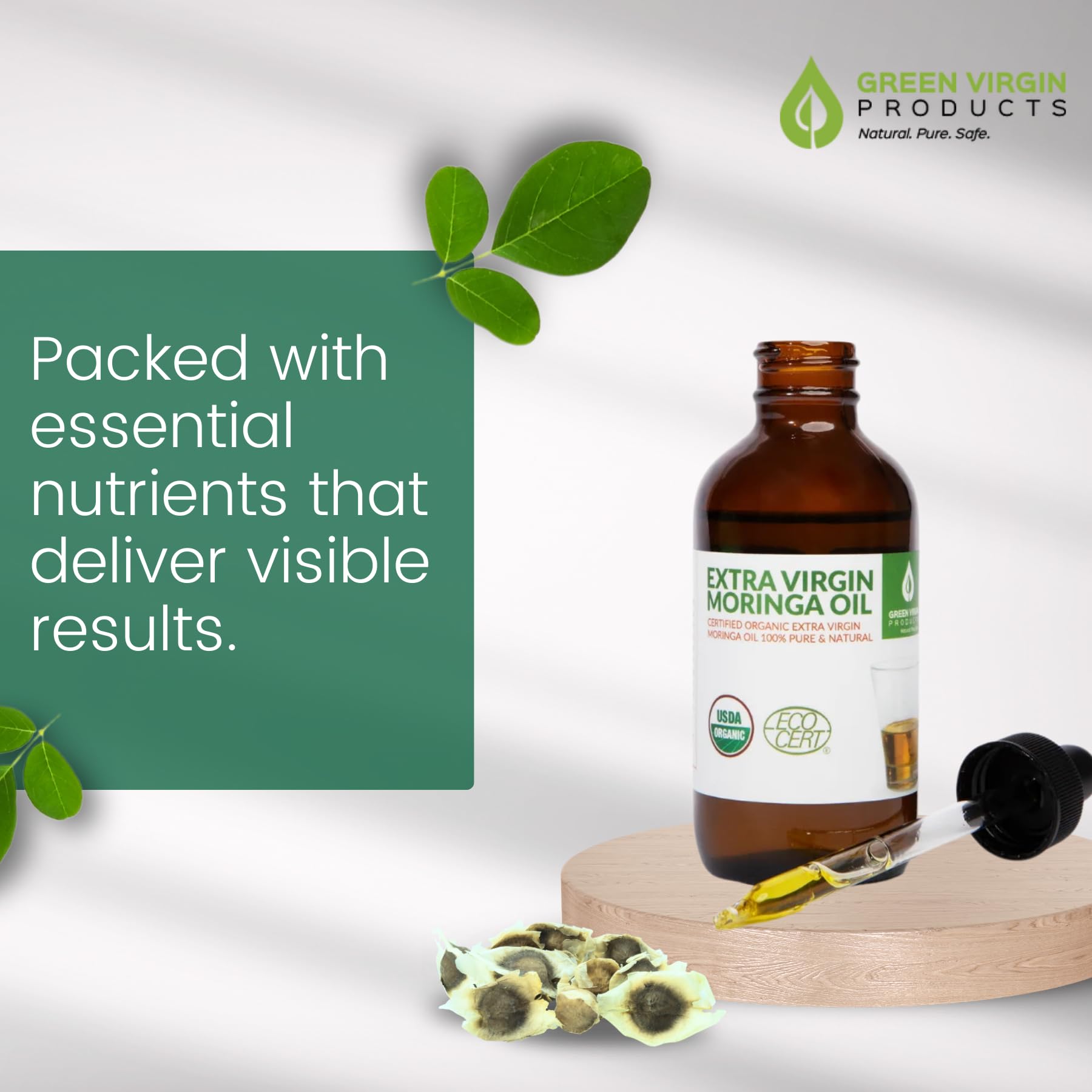 Texture non grasse et absorption rapide de Green Virgin moringa