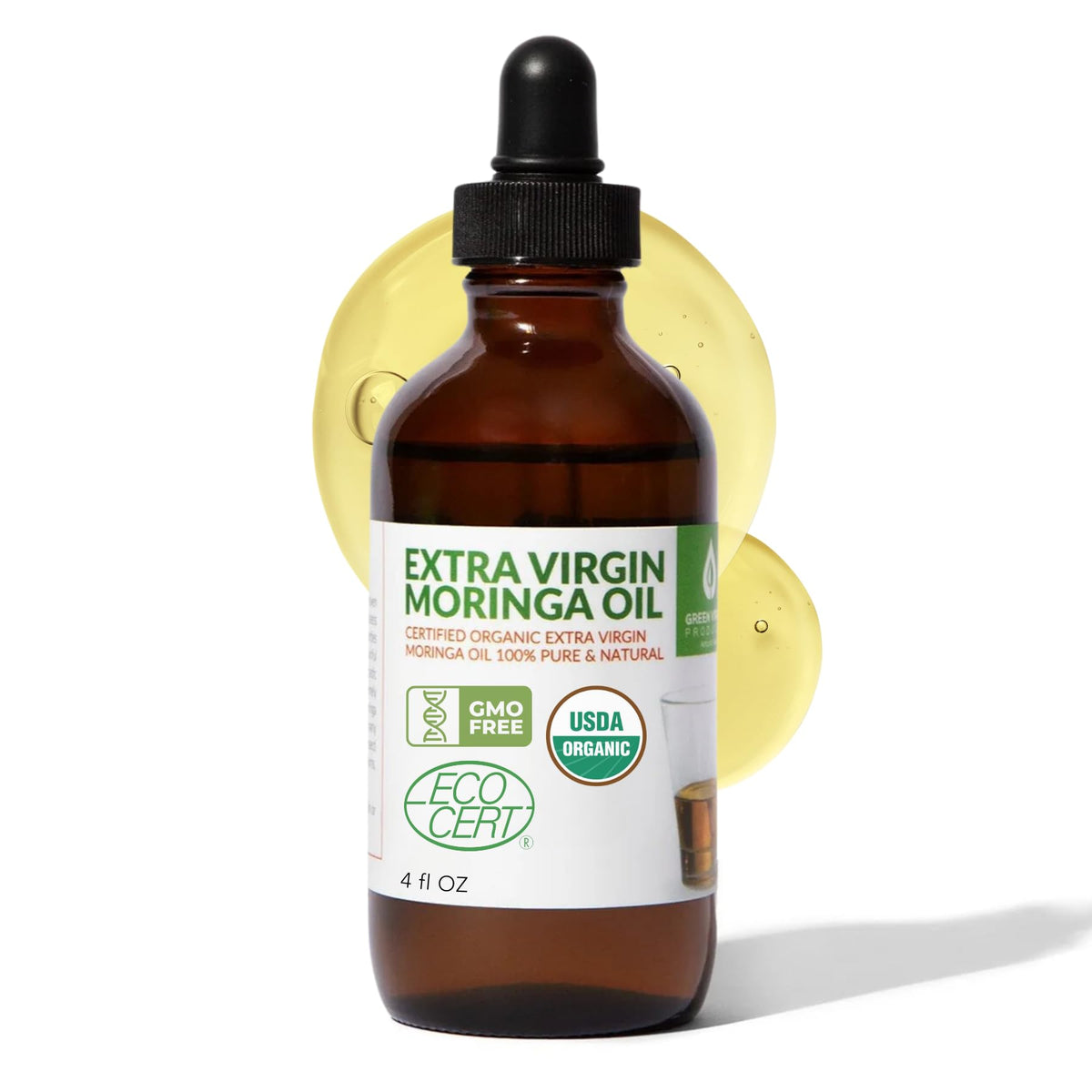 Green Virgin Products huile moringa en flacon verre avec gouttes pour hydratation