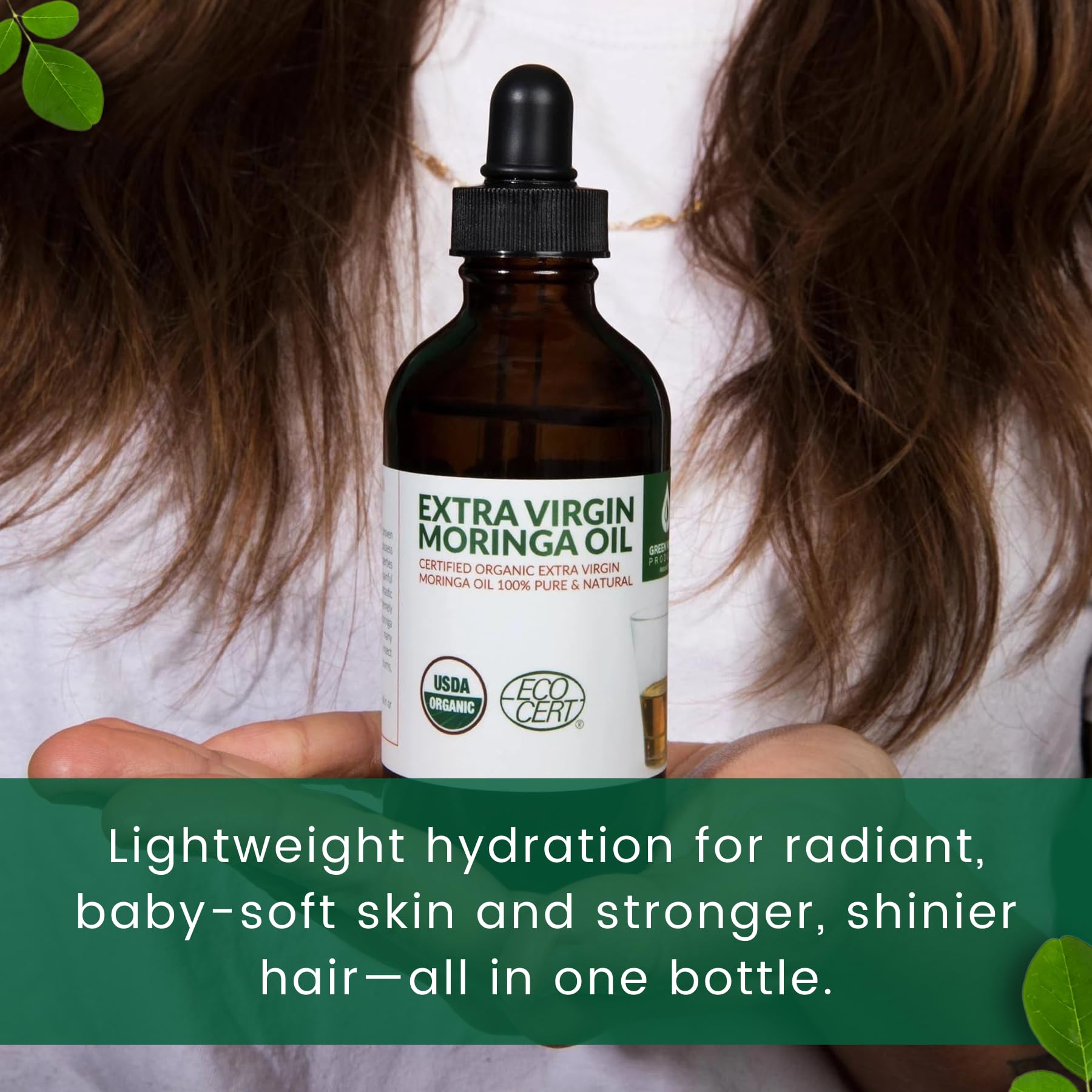 Application visage et corps avec huile moringa Green Virgin Products absorption rapide