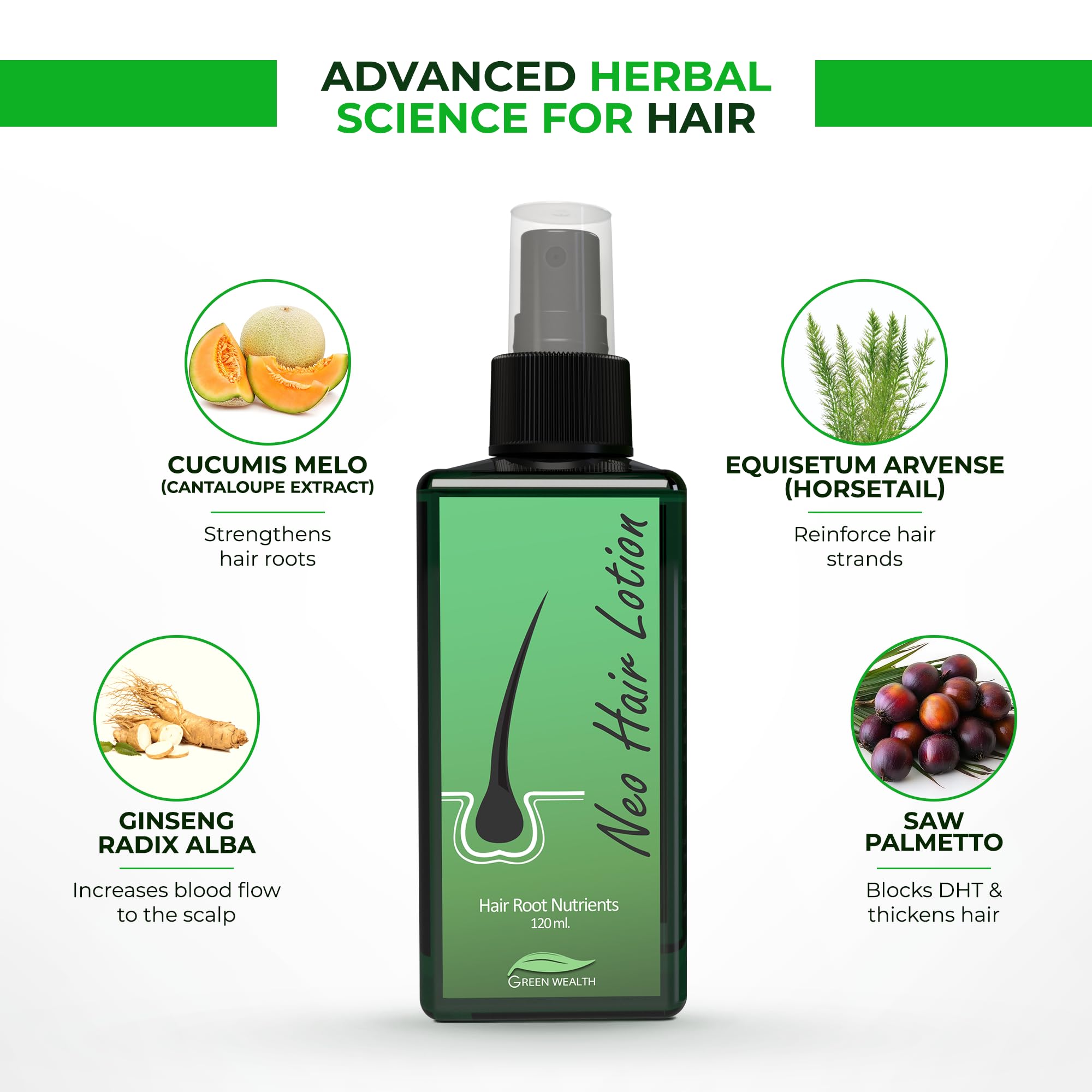 Green Wealth Neo Hair Lotion – massage du cuir chevelu, sensation apaisante