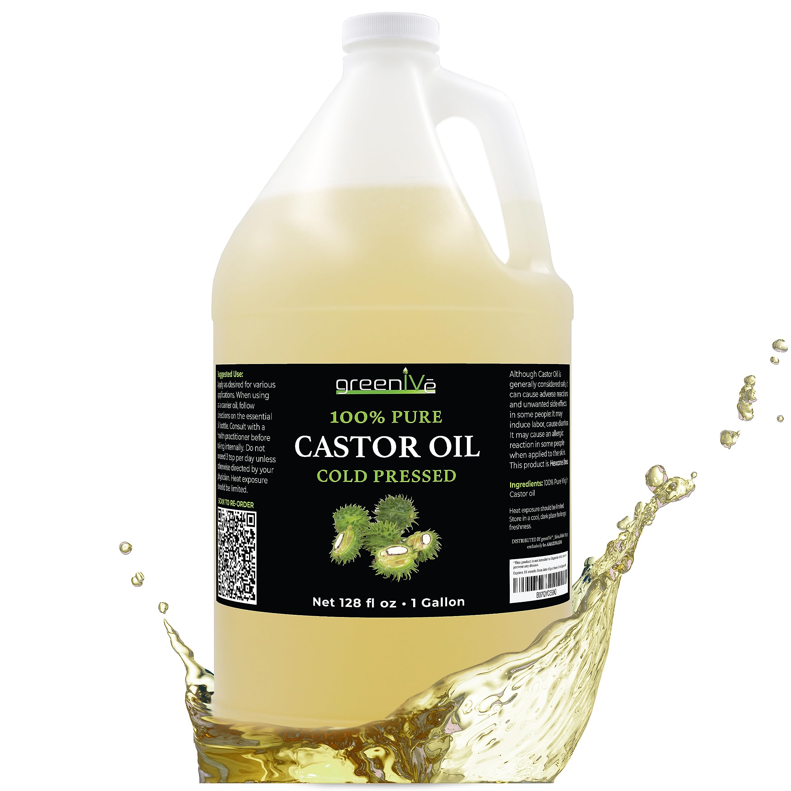 Huile de ricin GreenIVe pure pressée à froid en galon, soin capillaire polyvalent