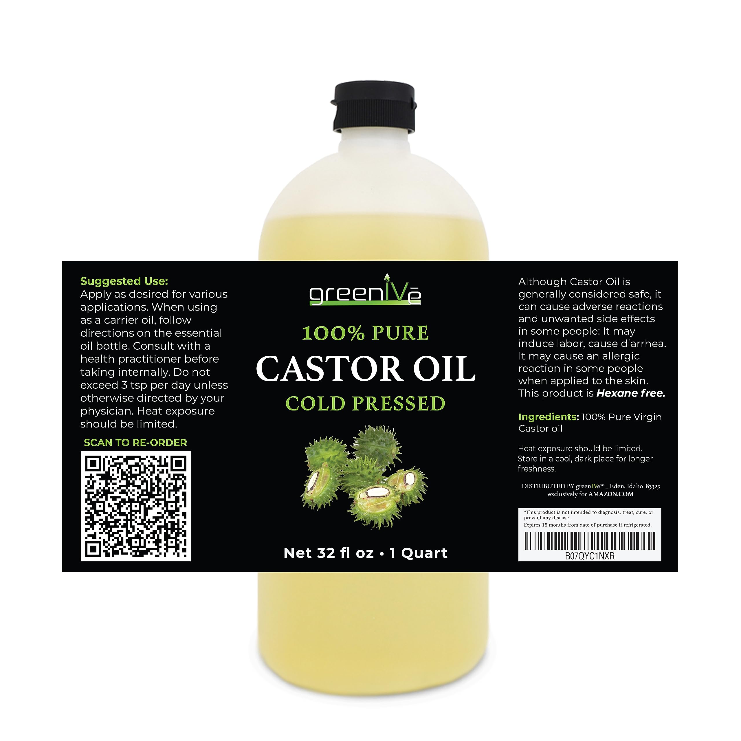 GreenIVe huile de ricin pur avec applicateur cils, soin des cils.