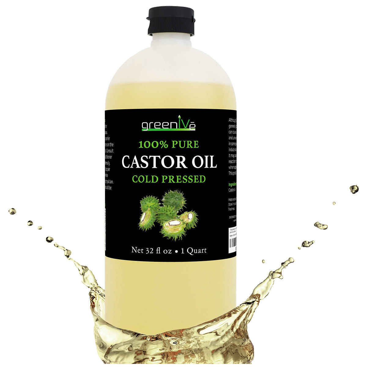 GreenIVe huile de ricin pur dans flacon ambré, hydratation capillaire possible.