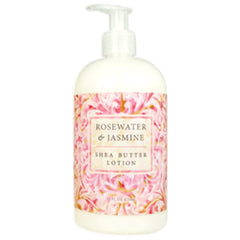 Lotion Greenwich Bay en bouteille karité, rose et jasmin pour nourrir la peau.