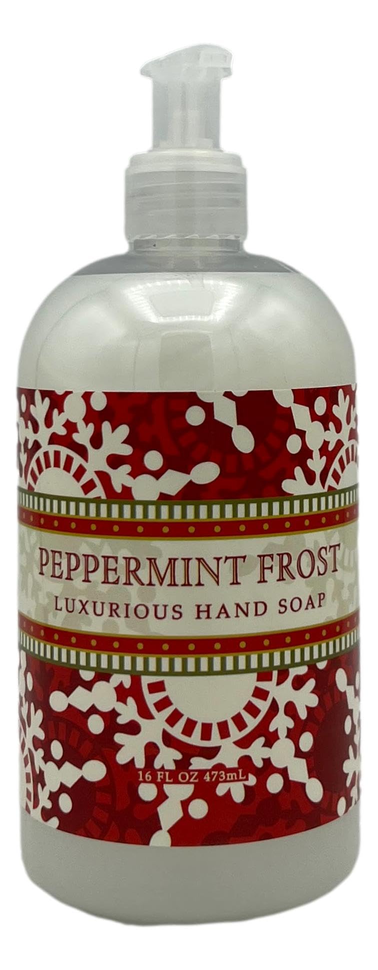 Savon pour les mains Greenwich Bay Peppermint Frost, bouteille, menthe rafraîchissante et hydratation légère.