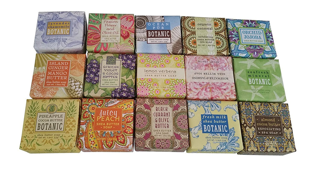 Greenwich Bay Soap Sampler with fifteen mini bars for gifting and scent exploration