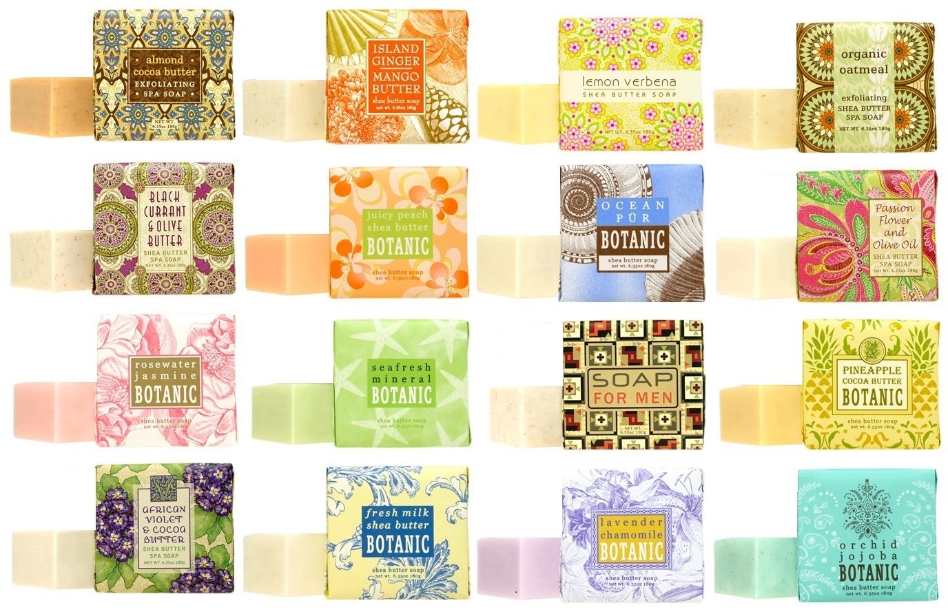 Échantillon Greenwich Bay: pack de 16 savons, 54 g, idéal pour tester les senteurs.