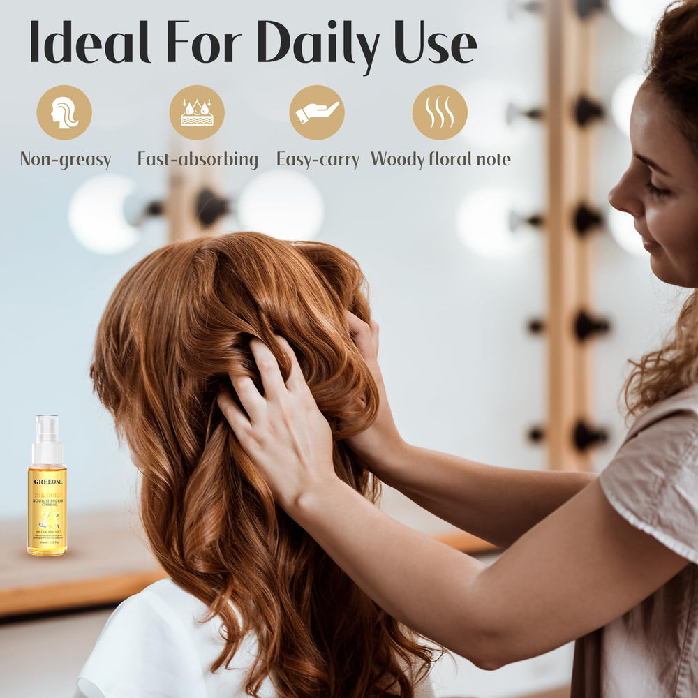 Cheveux après usage avec GREEONIL – brillance et douceur perceptibles.
