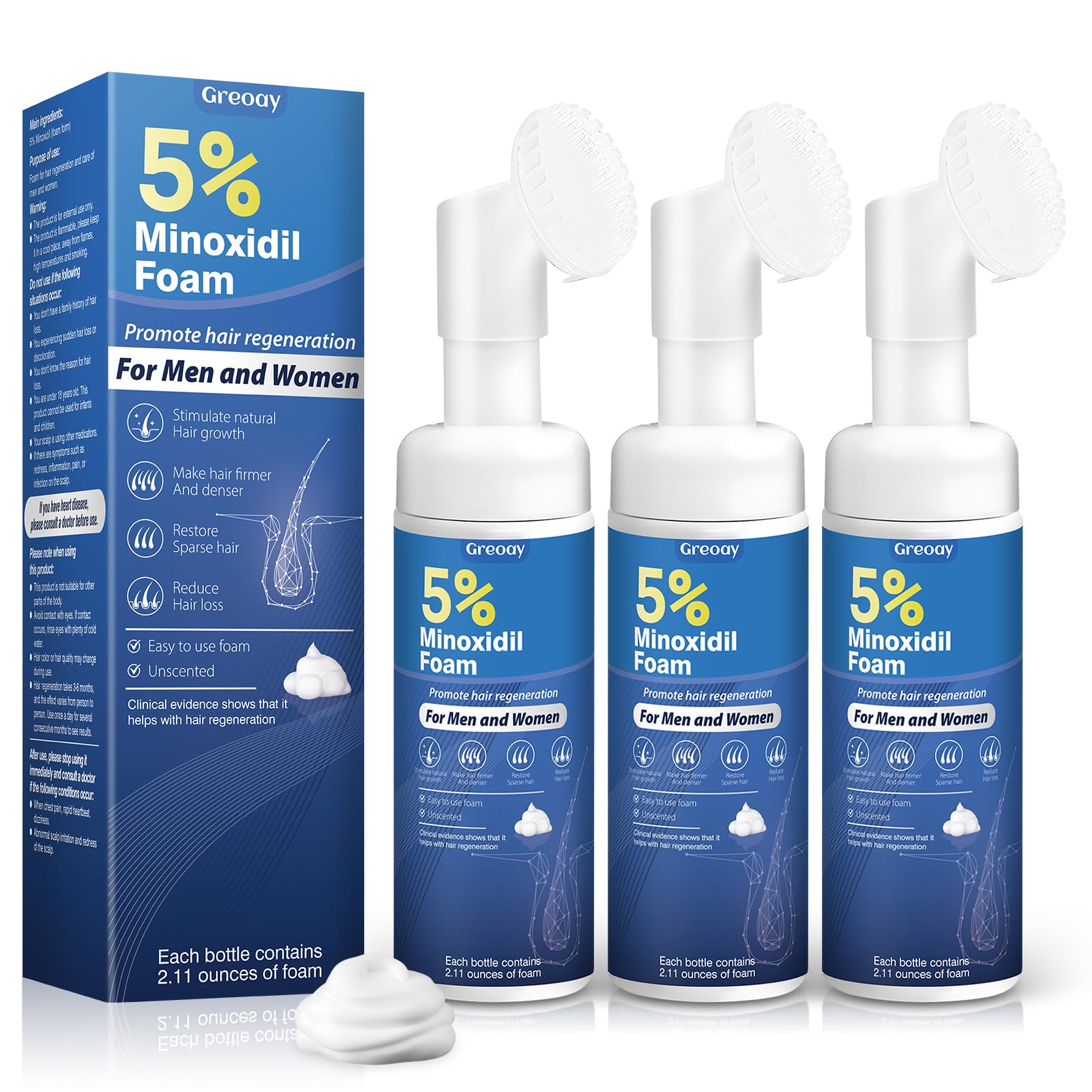 Greoay Bouteille Minoxidil Mousse: soutien potentiel à la croissance des cheveux.