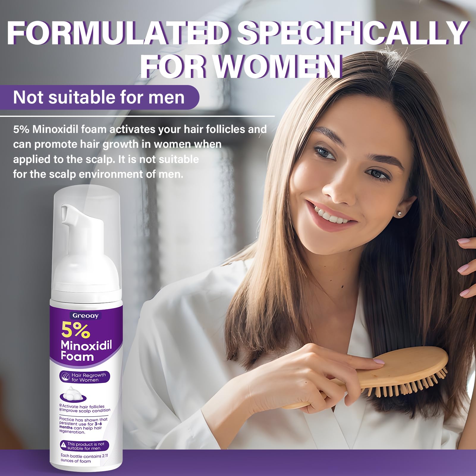Utilisation quotidienne simple avec la mousse Greoay Minoxidil 5%