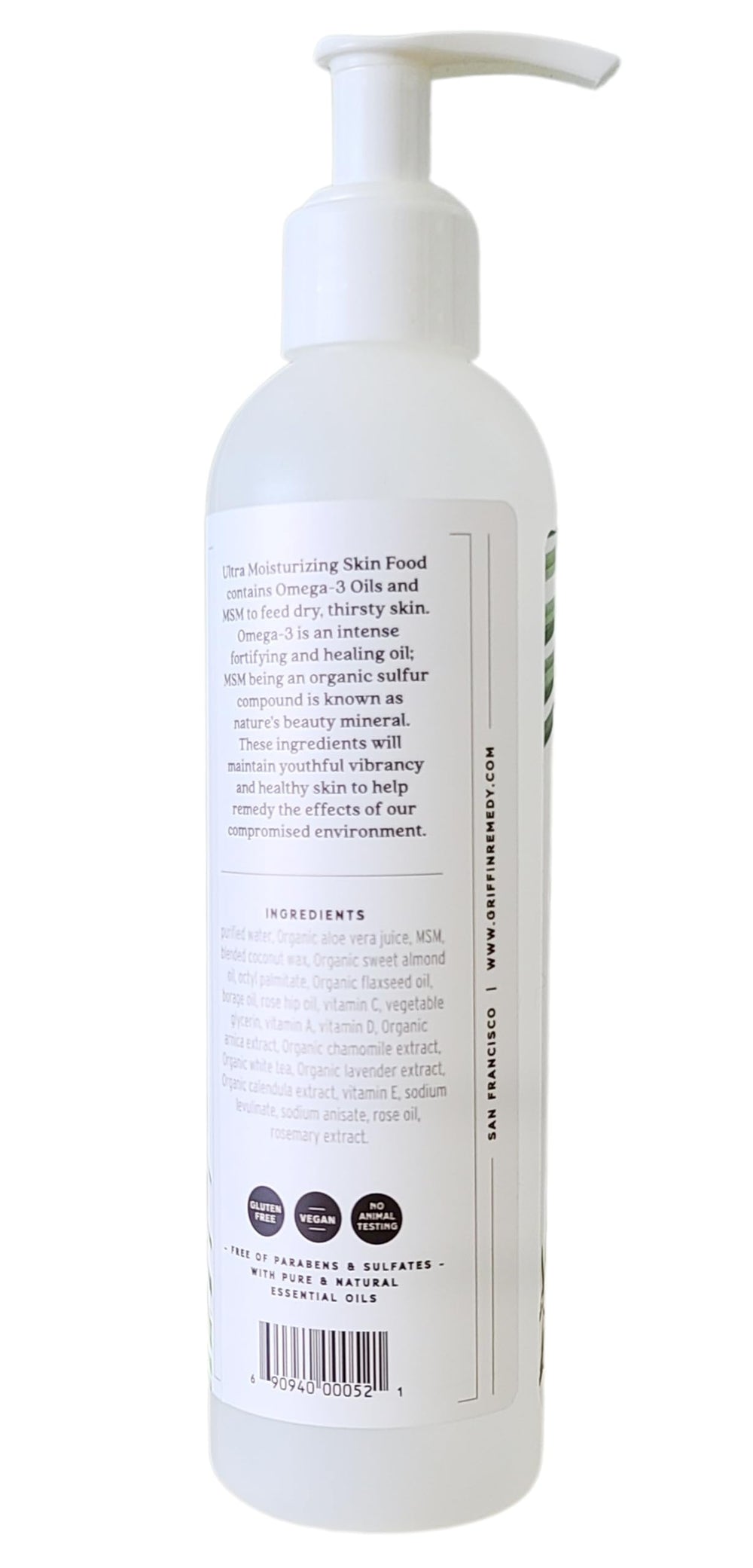 Lotion corps Omega-3 Griffin Remedy avec absorption rapide.