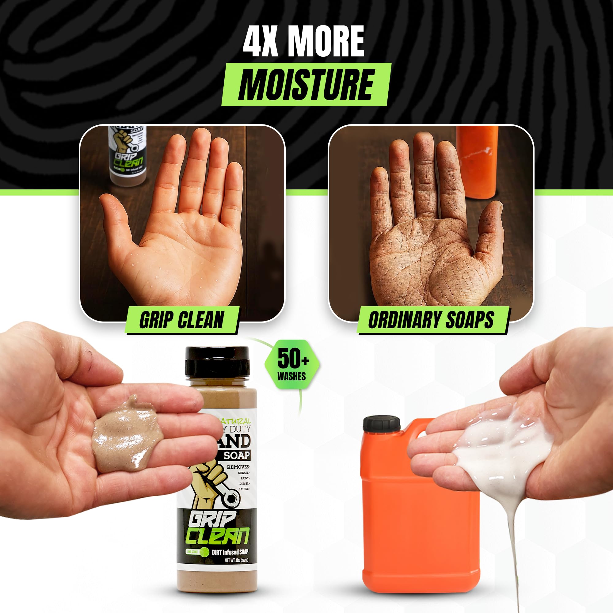 Grip Clean argile infusee: absorbe la saleté sans irriter la peau.