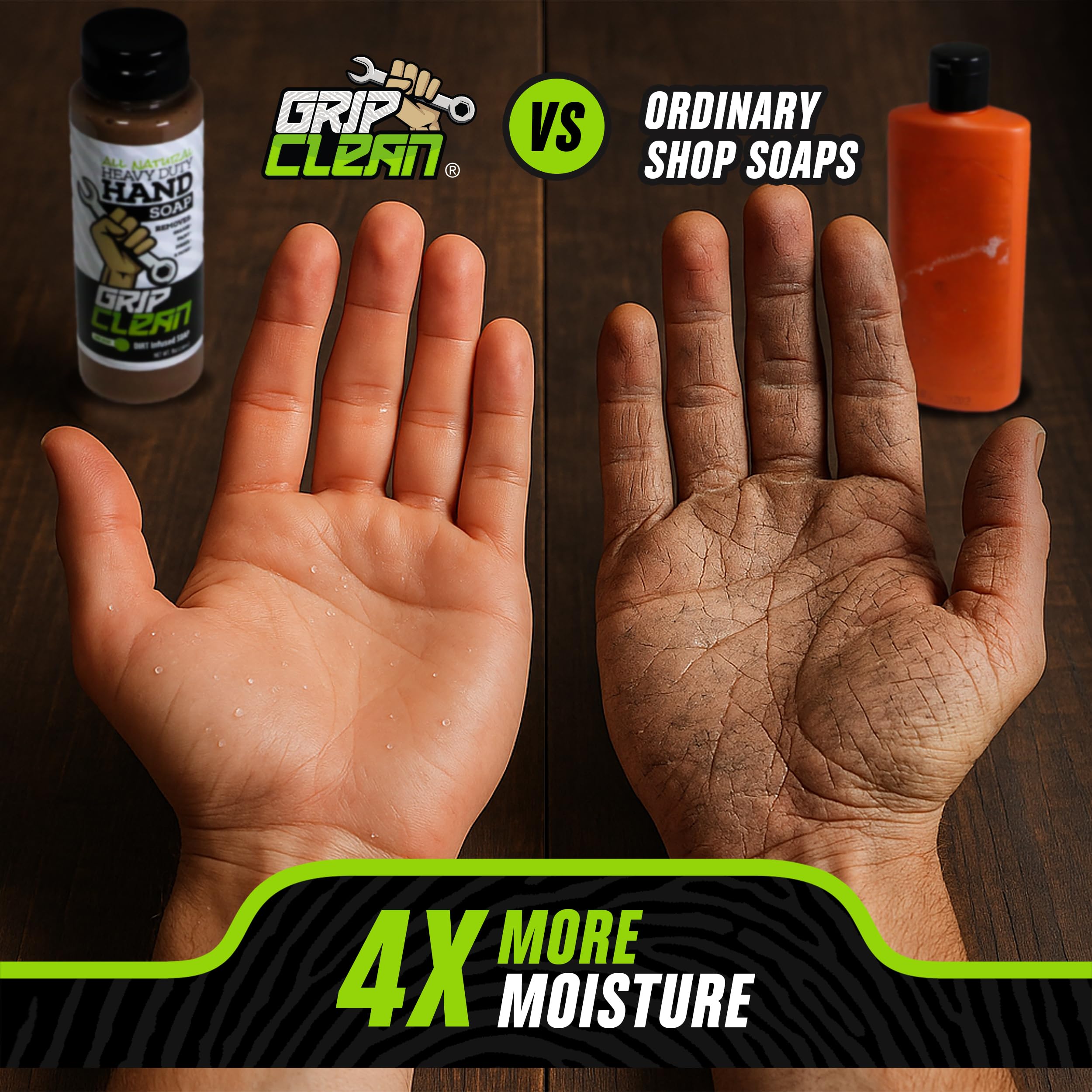 Grip Clean huile de coco et olive hydrate et protège la peau.