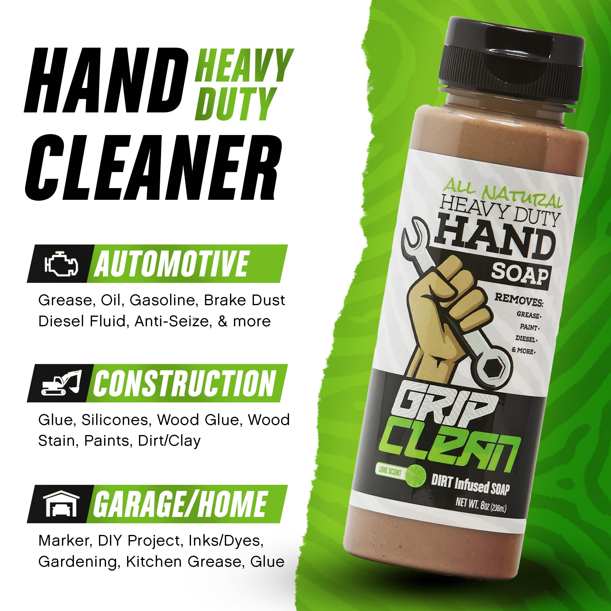Grip Clean texture pierre ponce et argile pour un nettoyage en profondeur.