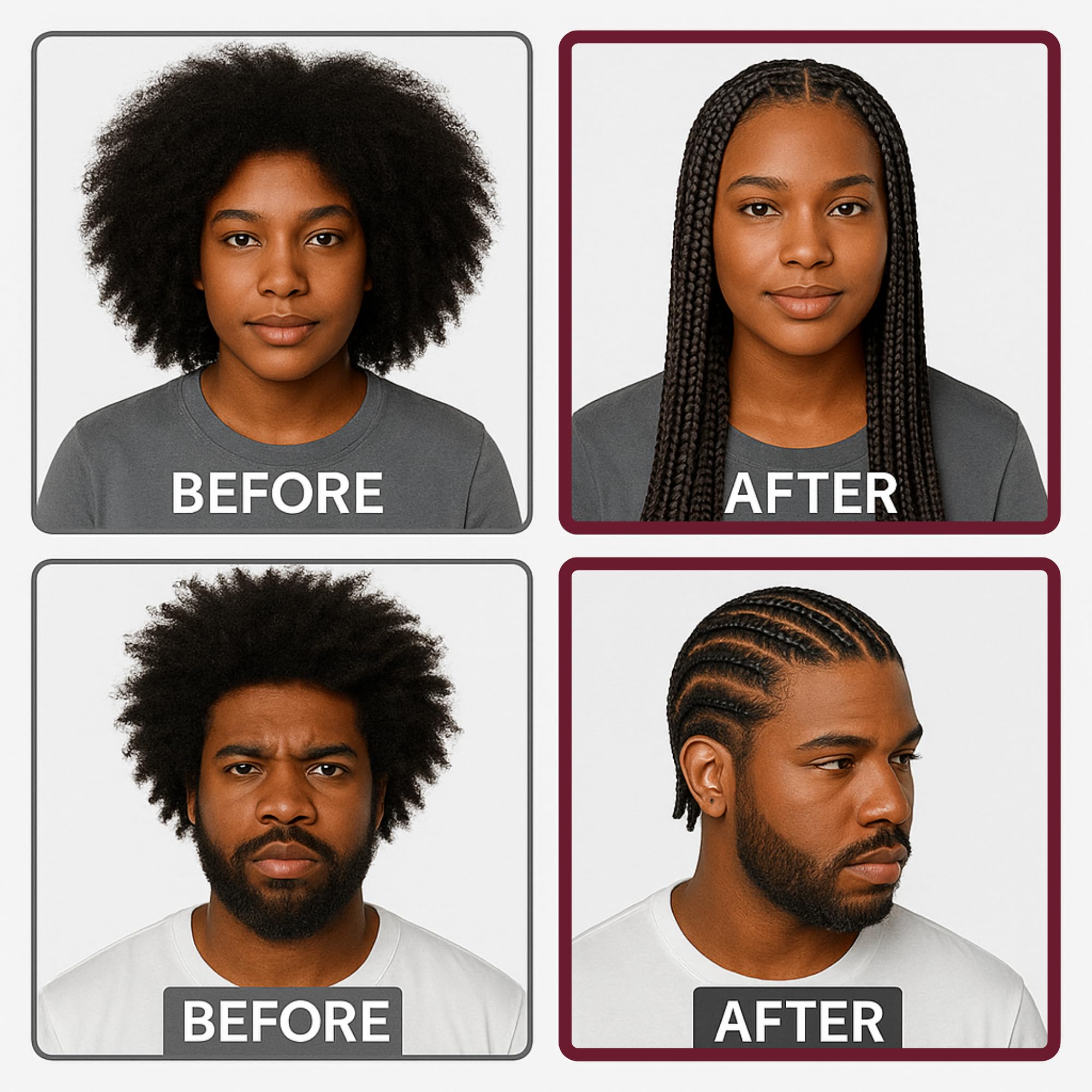 Application facile sur tresses grâce à Grip&Loc pour une coiffure nette.