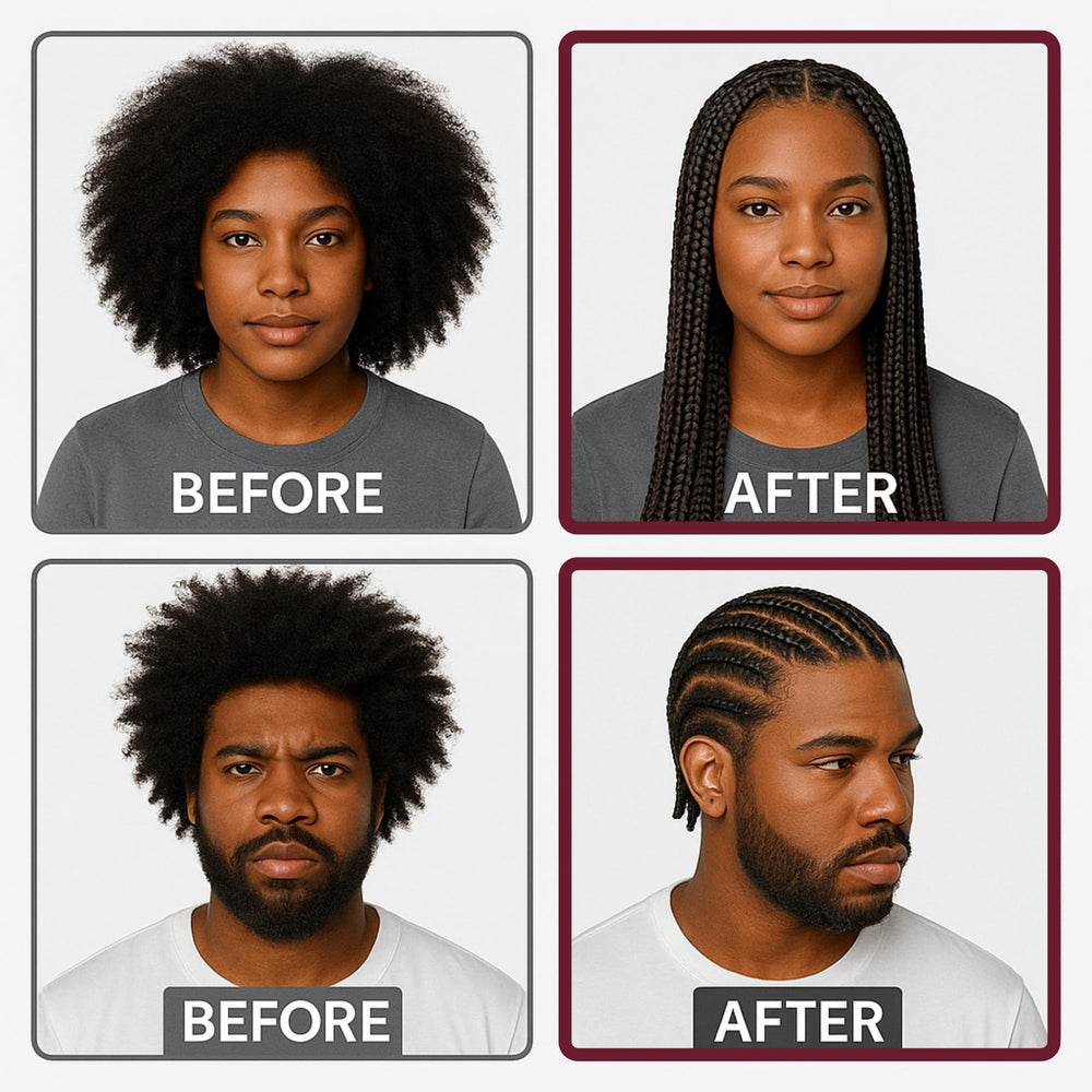 Application facile sur tresses grâce à Grip&Loc pour une coiffure nette.