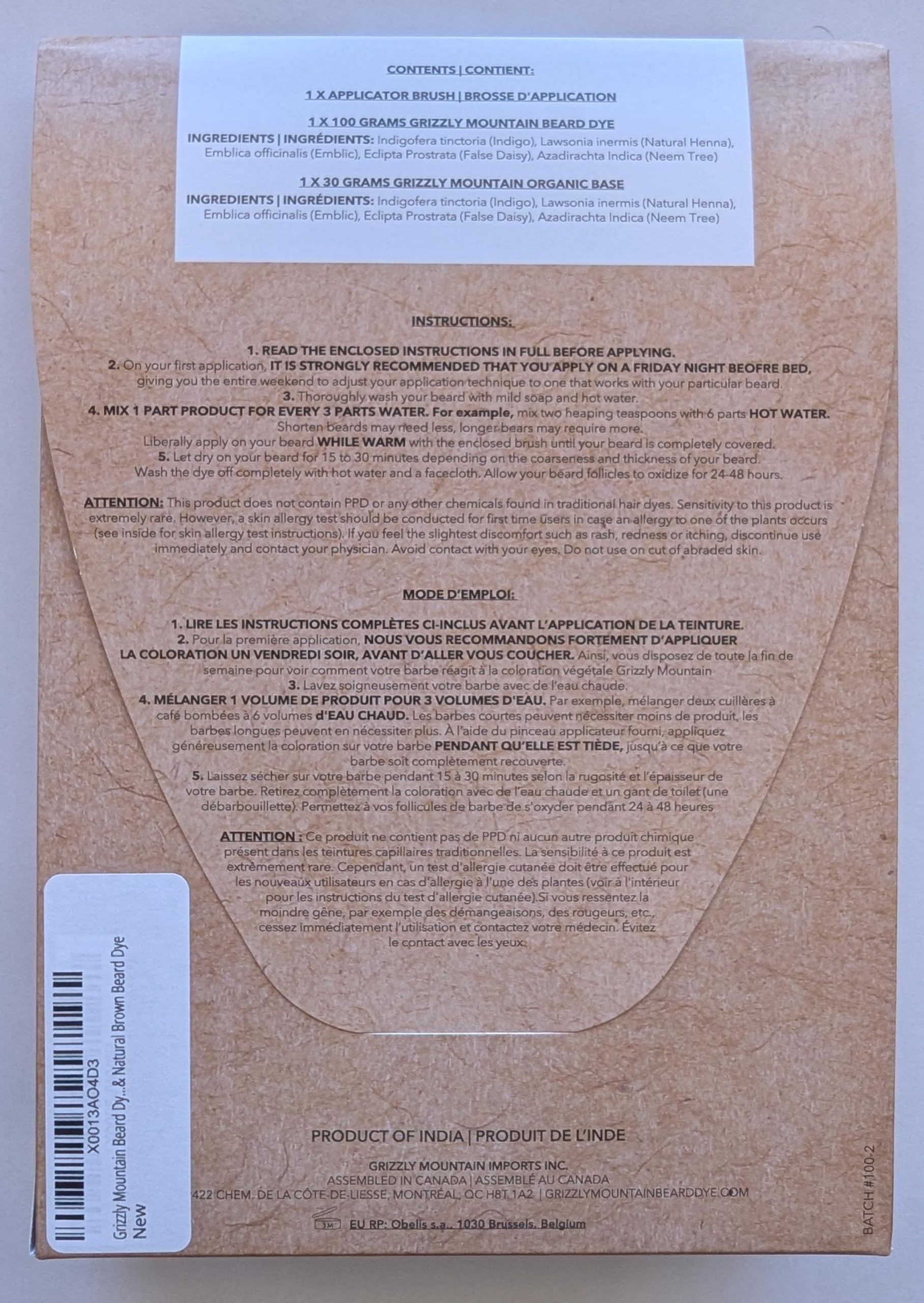 Grizzly Mountain Teinture Barbe – application facile et résultats à nuances marron.