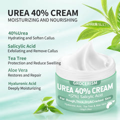 Grocerism Crème Urea 40% pour pieds, démonstration d'exfoliation révélant une peau plus lisse.