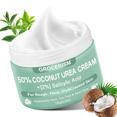 Grocerism Crème Urea 50% pieds et coco: hydratation intense et douceur durable.