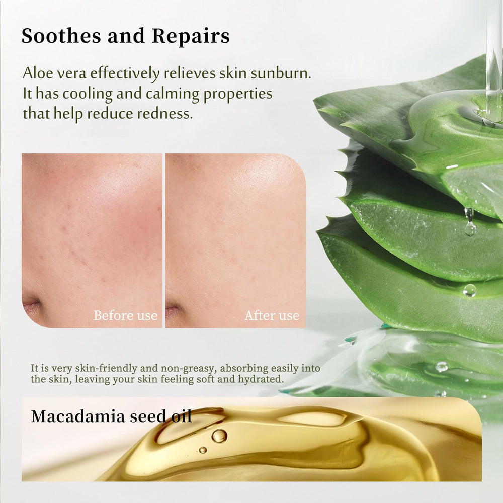 Grospe Gel Aloe Vera visuel après-soleil : sensation fraîche et relief des rougeurs.