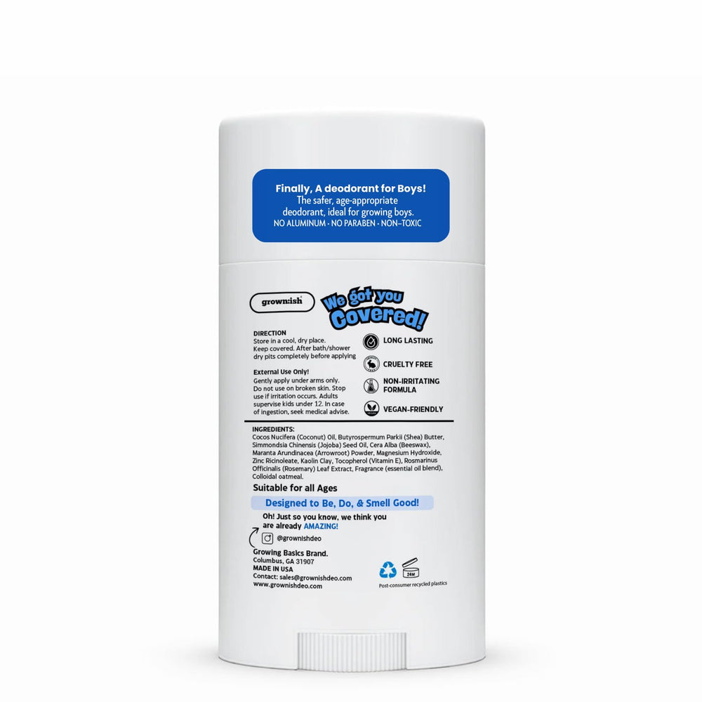 GROWING BASICS emballage biodégradable du déodorant, choix écoresponsable et recyclage facile.