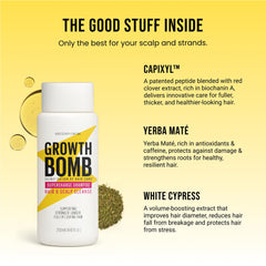 Growth Bomb Supercharge Shampoo, cheveux abîmés renforcés et revitalisés.