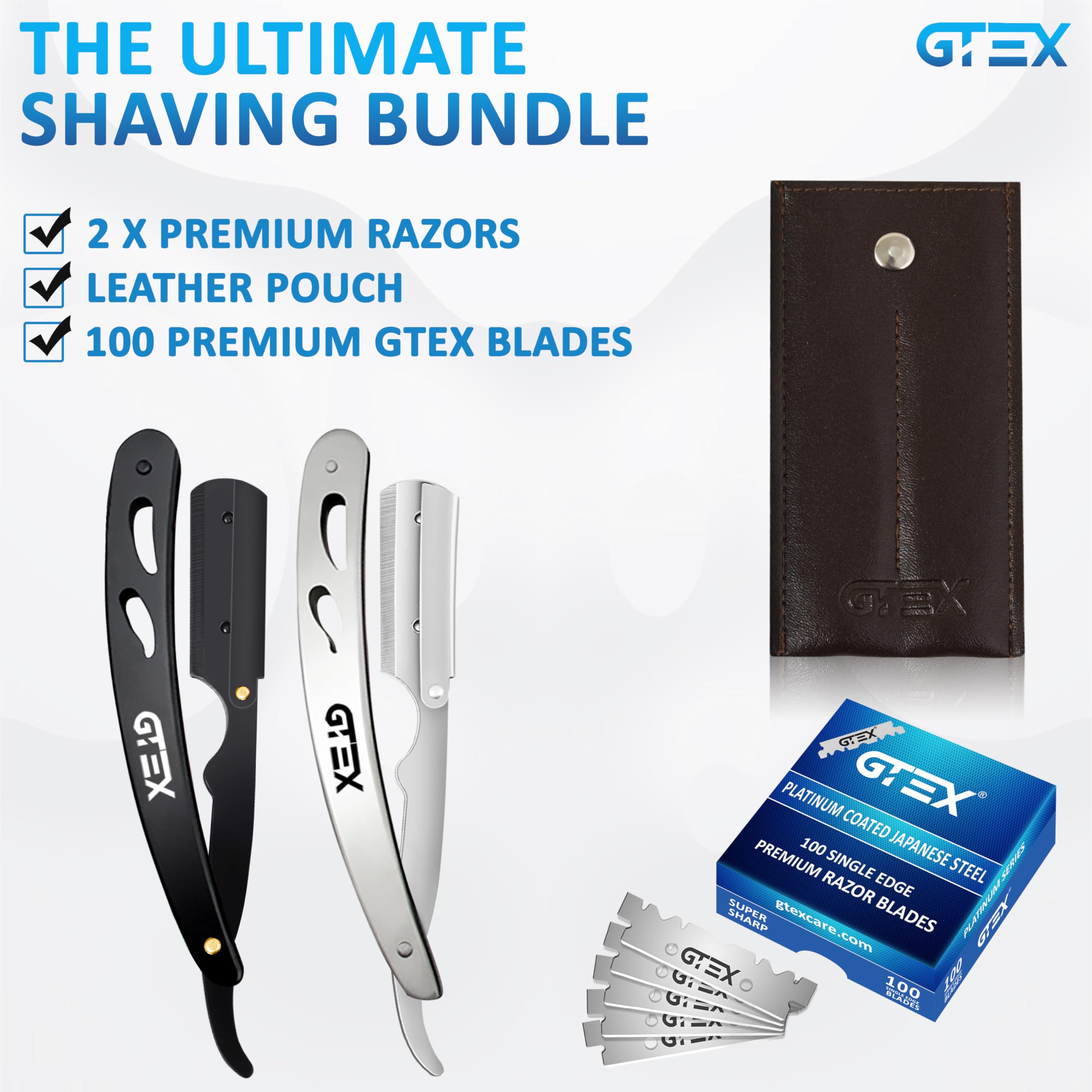 GTEX rasoir droit – kit professionnel avec 2 rasoirs et lames haut de gamme