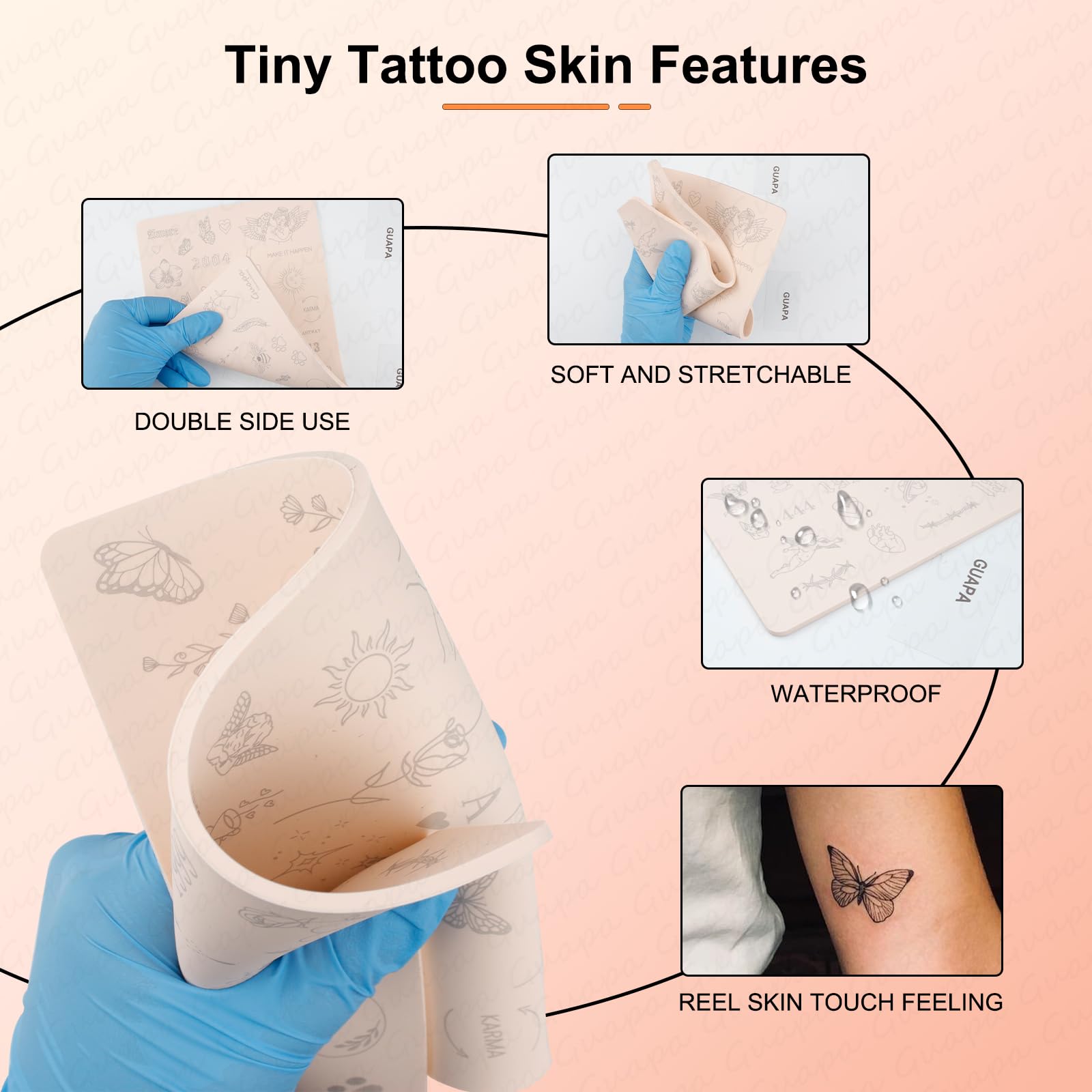 Guapa peau pratique tatouage 3mm – pochoirs gris clair facilitant repères.