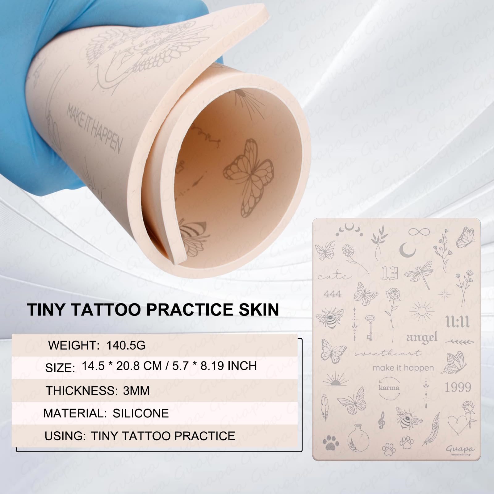 Guapa peau pratique tatouage 3mm – surface réaliste retient l'encre.