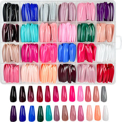 GUFUGU 24 couleurs d'ongles coffin brillants pour styles variés.