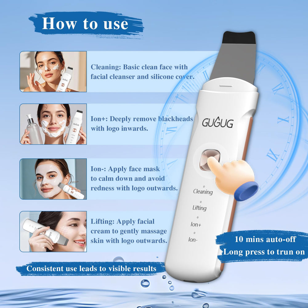 Gugug Skin Scrubber avec attaches silicone, double usage visage et dos.