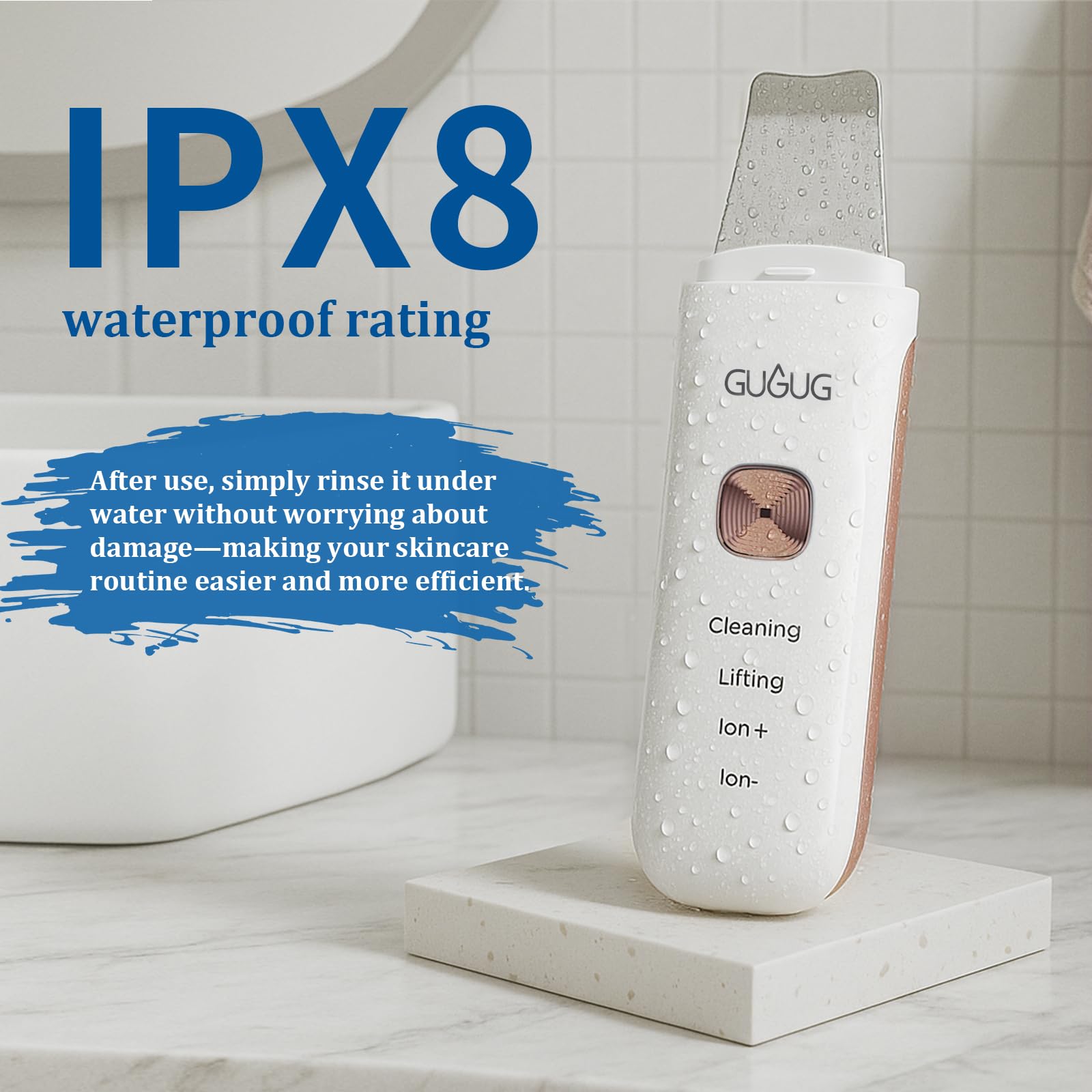 Gugug Skin Scrubber Ion Plus, aide à préparer la peau pour les soins.