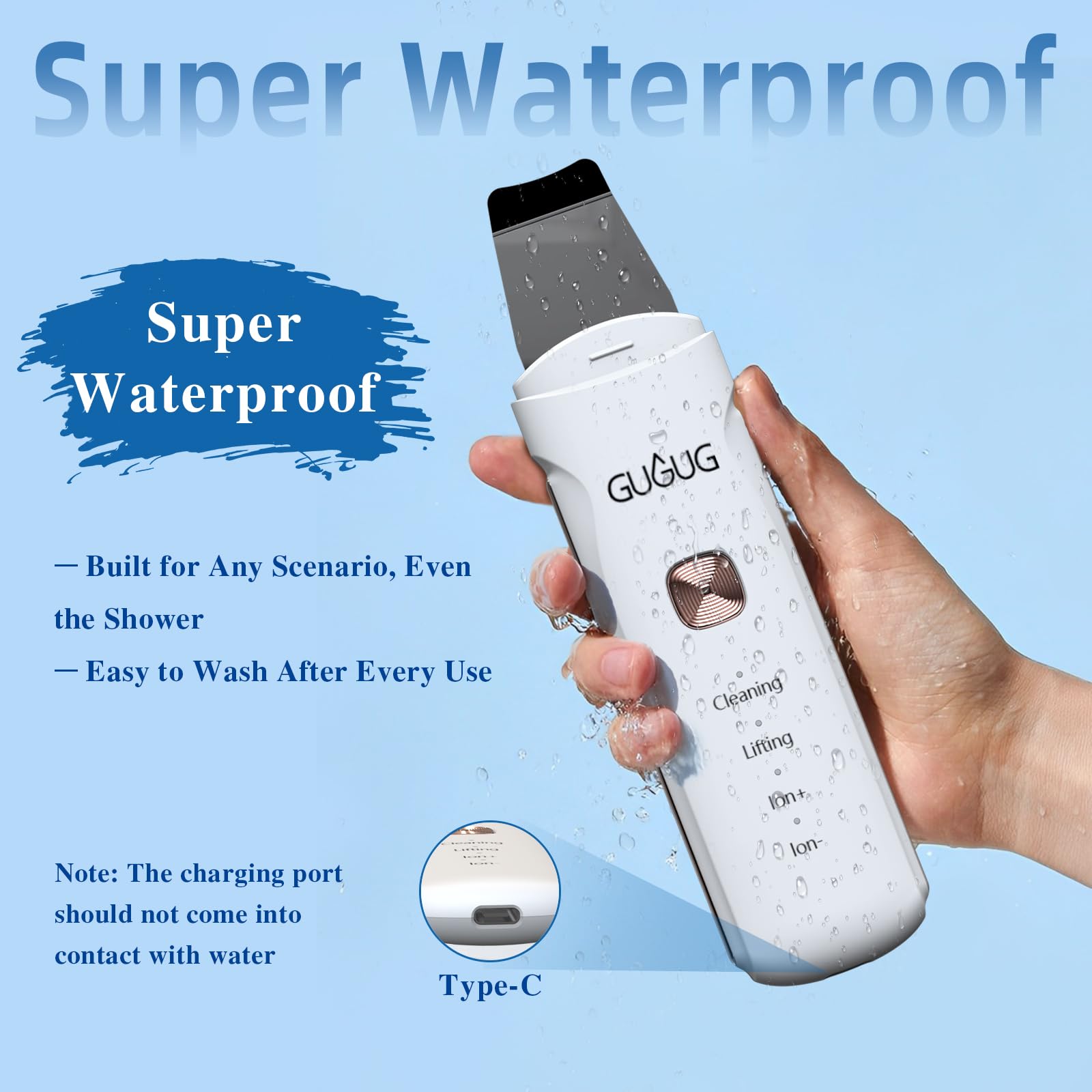Gugug Skin Scrubber mode lifting, massage doux pour le confort.