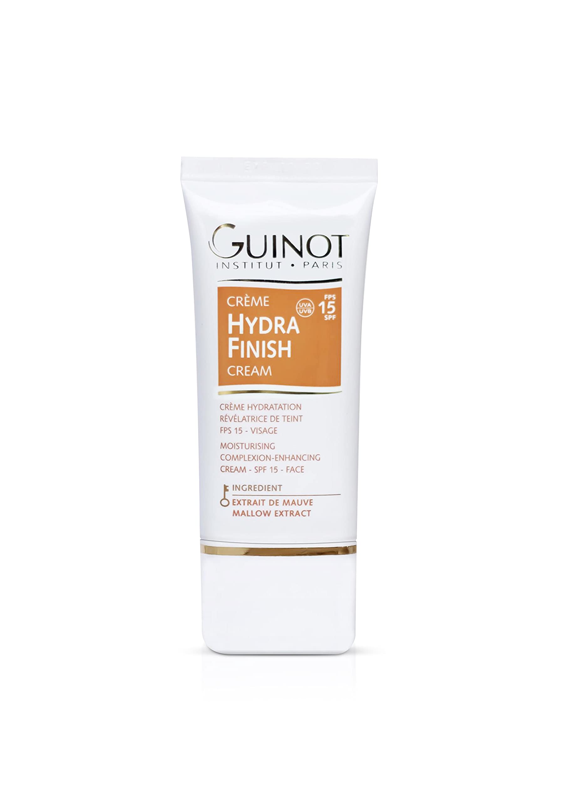 Guinot Hydra Finish, crème teintée en bouteille, hydrate et unifie le teint.