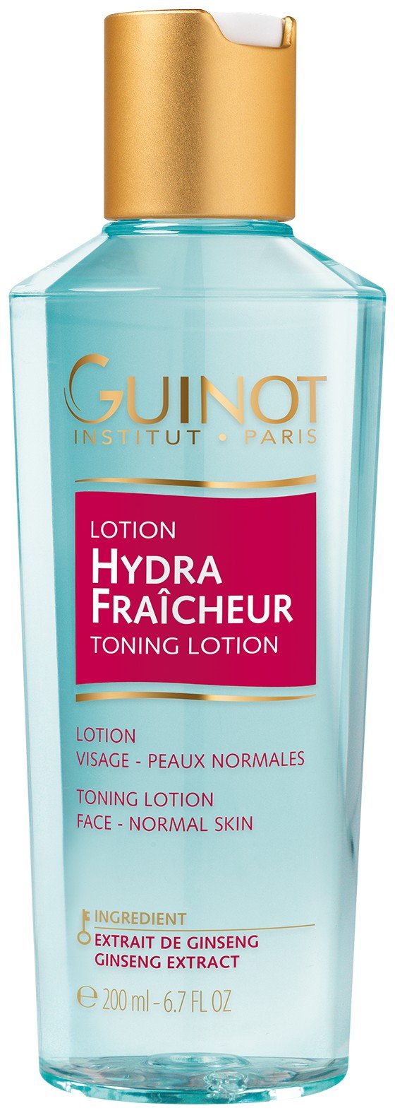Guinot Hydra Fraîcheur: flacon-bouteille pour tonifier et équilibrer la peau.