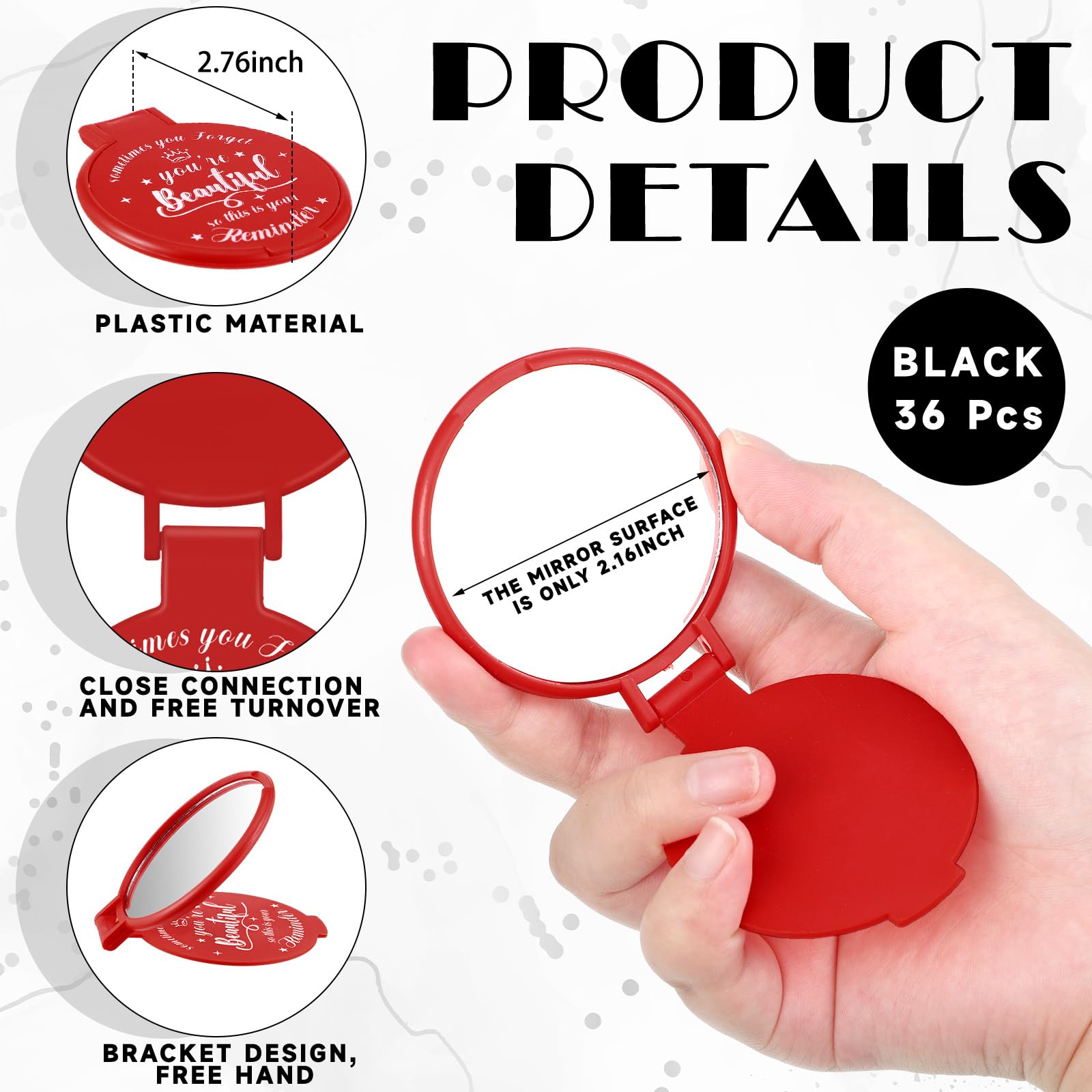 Gulfmew Miroir Poche 2-76 Pouces Rouge, pratique pour vérifier l'apparence
